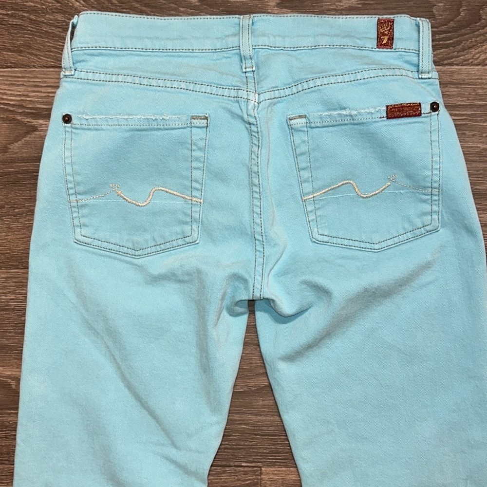 7 For All Mankind Flare Jeans 27 Bright Baby Blue Denim Made USA Vintage Y2K 00s - Picture 4 of 11